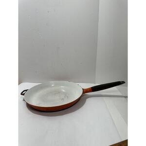 Copco Michael Lax Design Orange Enamel Cast Iron Pan 13” Wood Handle Denmark‎